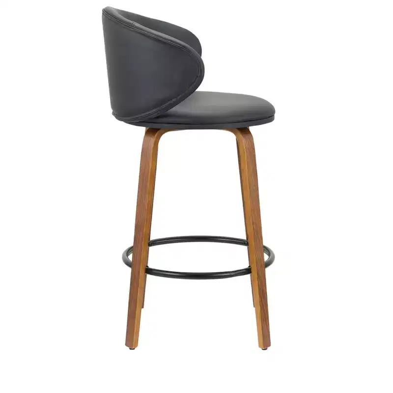 HomeRoots Set of Two 26 Black and Brown Faux Leather and Solid Wood Low Back Counter Height Bar Chairs
