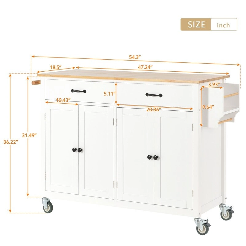 Solid Wood Top Kitchen Island Cart with Locking Wheels,2 Drawers,Towel Rack