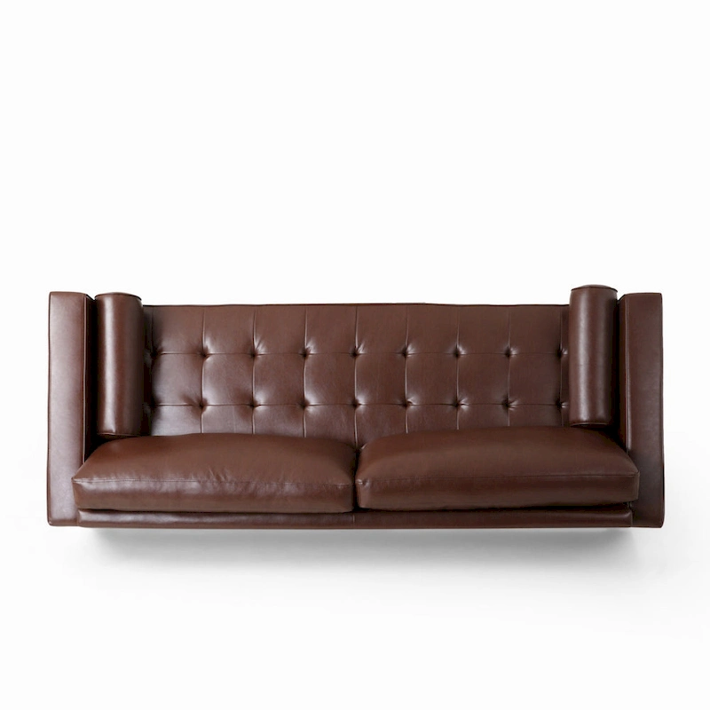 Modern 82.25 Faux Leather 3-Seater Sofa with Wood Legs
