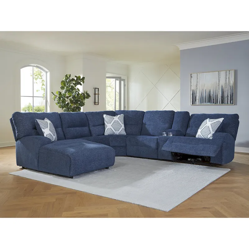 Signature Design by Ashley Acklen Place Blue 6-Piece Power Reclining Sectional with Chaise - 137W x 124D x 42H