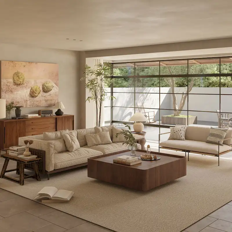 Mid-Century Modern Suqare Wood Finish Coffee Table with Drawers