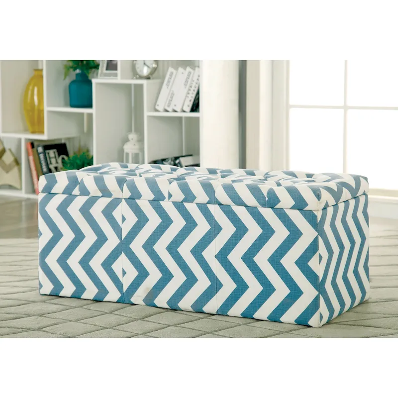 Blue / Red / Green / Grey Chevron Tufted Lift-Top Storage Bench