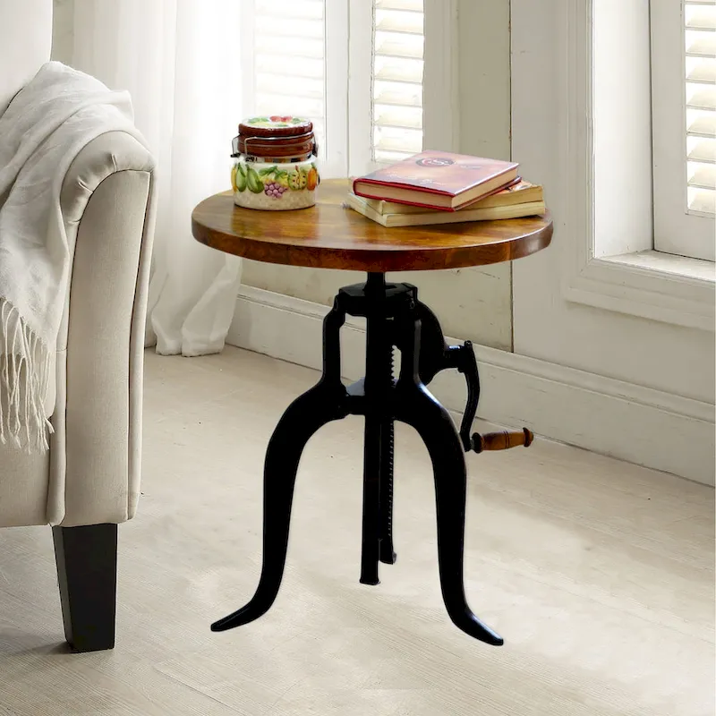 Carolina Living Regan Adjustable Accent Table - Chestnut Top - Black Base