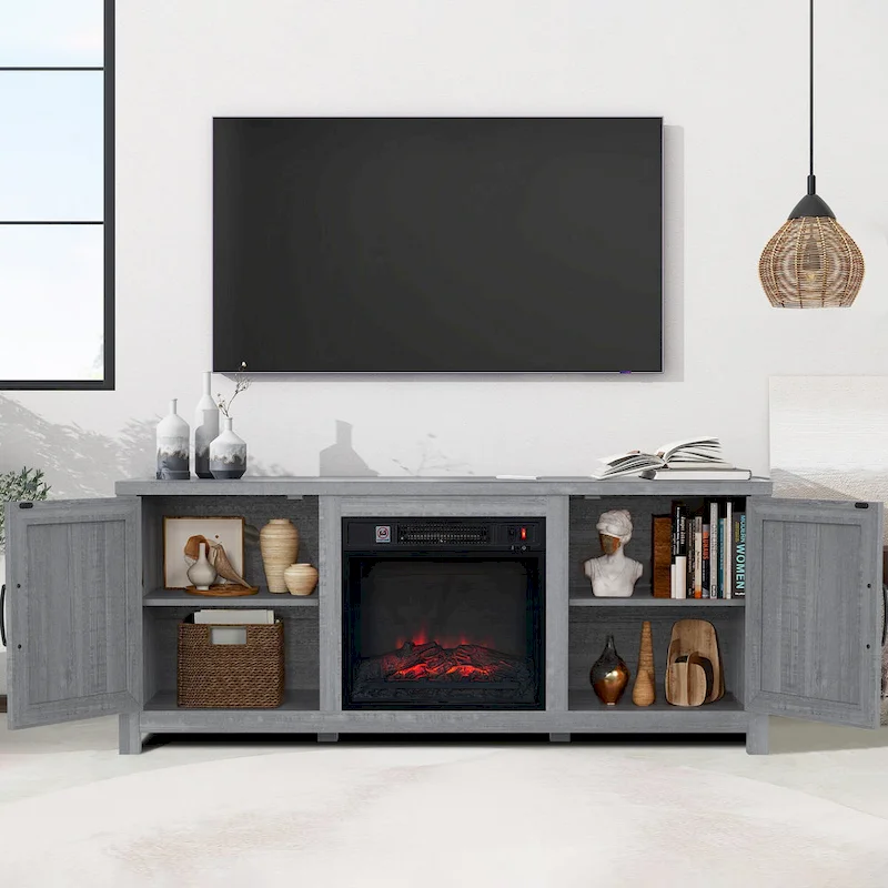 58-inch Grey Electric Fireplace TV Stands Console Table with 18 Electric Fireplace