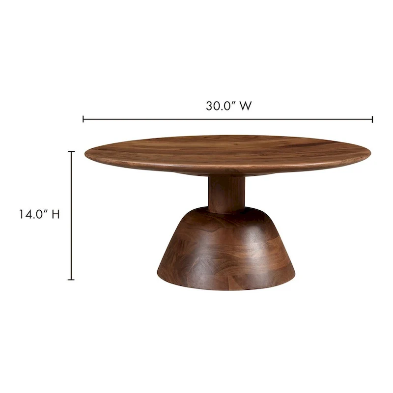 Modern Solid Mango Wood Pedestal Coffee Table - 30W x 30D x 14H