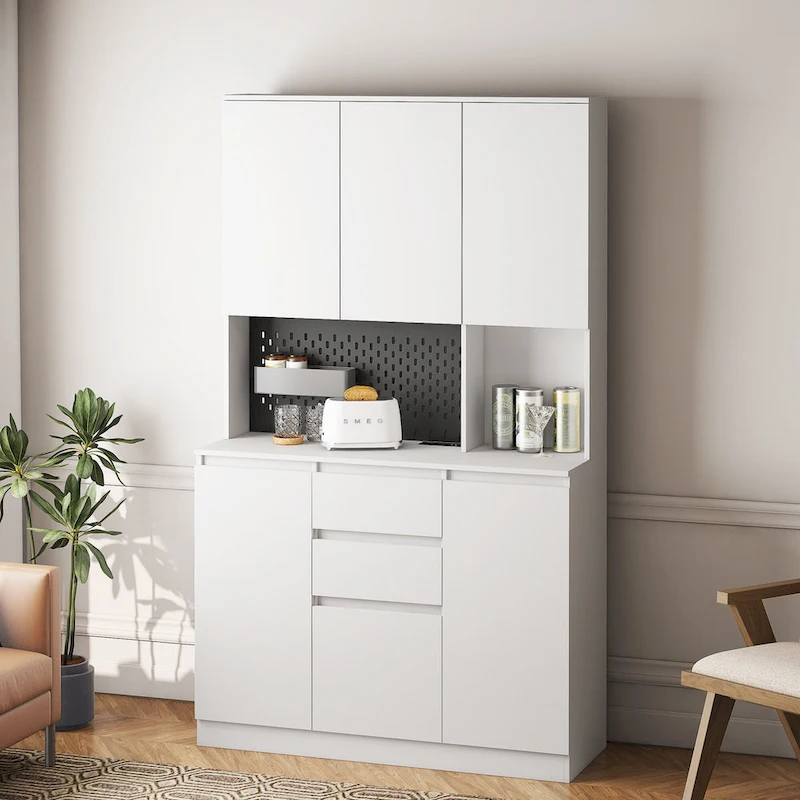 74Kitchen Pantry Cabinet with Charging Station,Freestanding Buffet Cupboards Sideboard with Drawer,with Microwave Stand