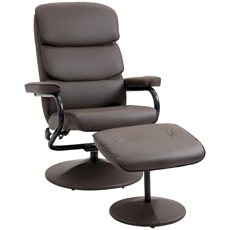 HOMCOM Recliner Chair with Ottoman, Swivel PU Leather High Back Armchair w/ Footrest Stool, 135 Adjustable Backrest