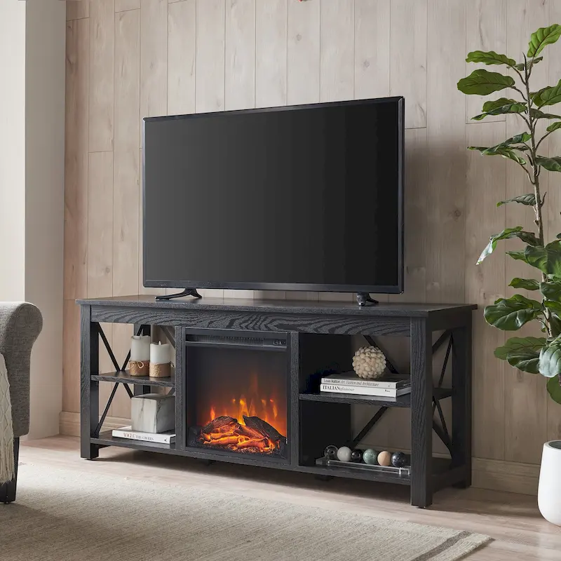 Sawyer TV Stand with Log Fireplace Insert