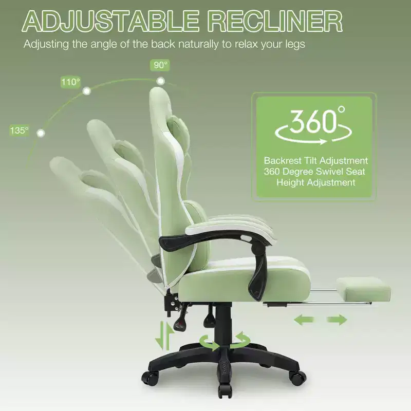 Hoffree Breathable Fabric Massage Gaming Chair Ergonomic Office PC Chair with Footrest & Adjustable