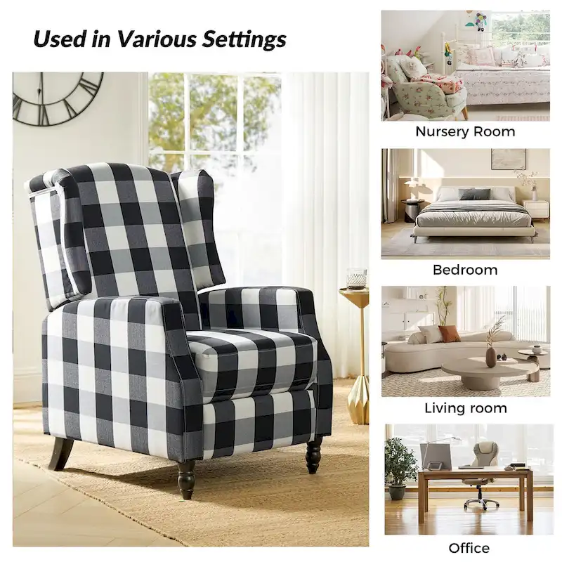 Damaris Mid-Century Modern Manual Pushback Recliner with Wingback Design by HULALA HOME