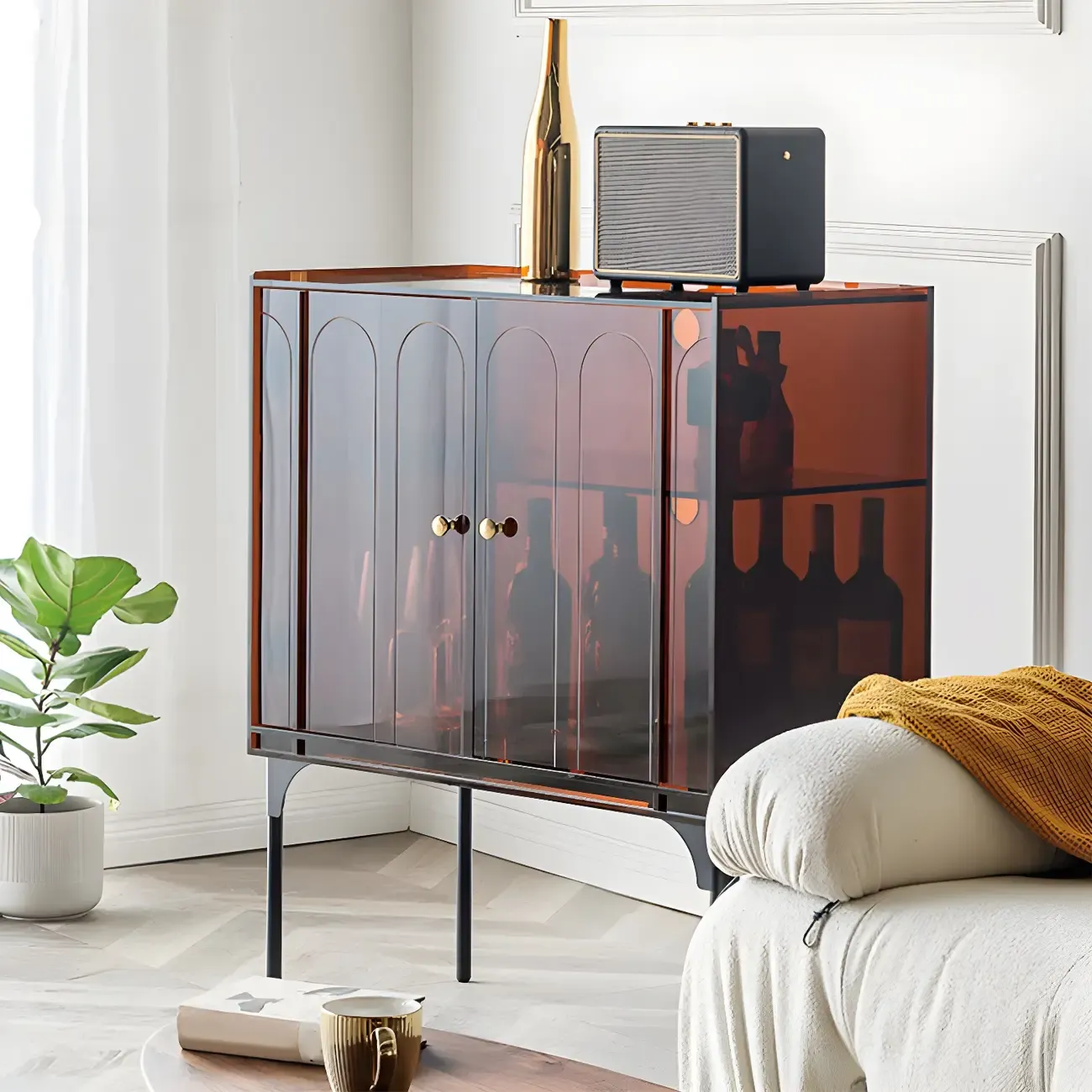 Modern Plastic/Acrylic Sideboard Cabinets with Shelves in Red