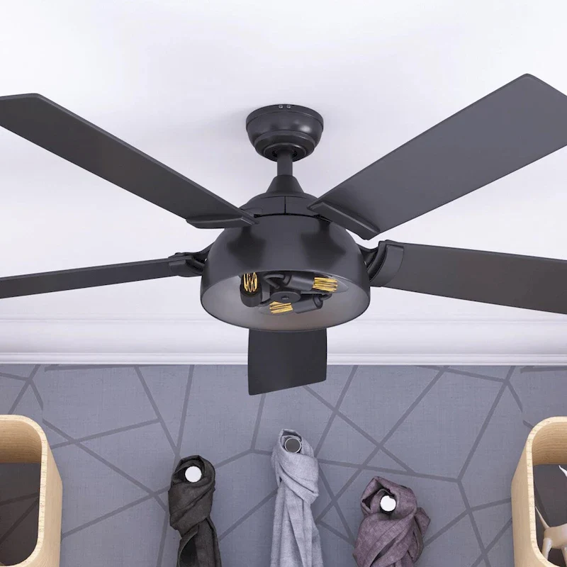 52  Prominence Home Octavia Matte Black Industrial Style LED Ceiling Fan with Light, Remote Control