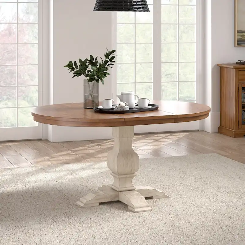Ronda Two-Tone Oval Solid Wood Top Extending Dining Table