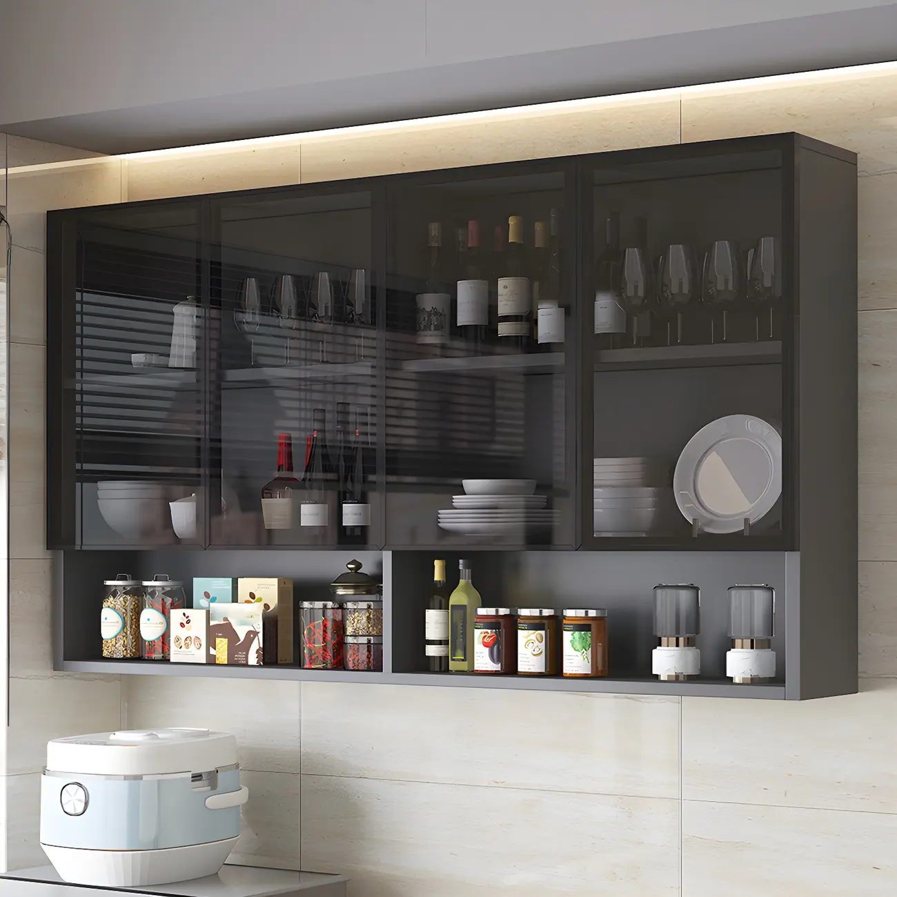 Kitchen Grey Wooden Wall-Mounted China Cabinet
