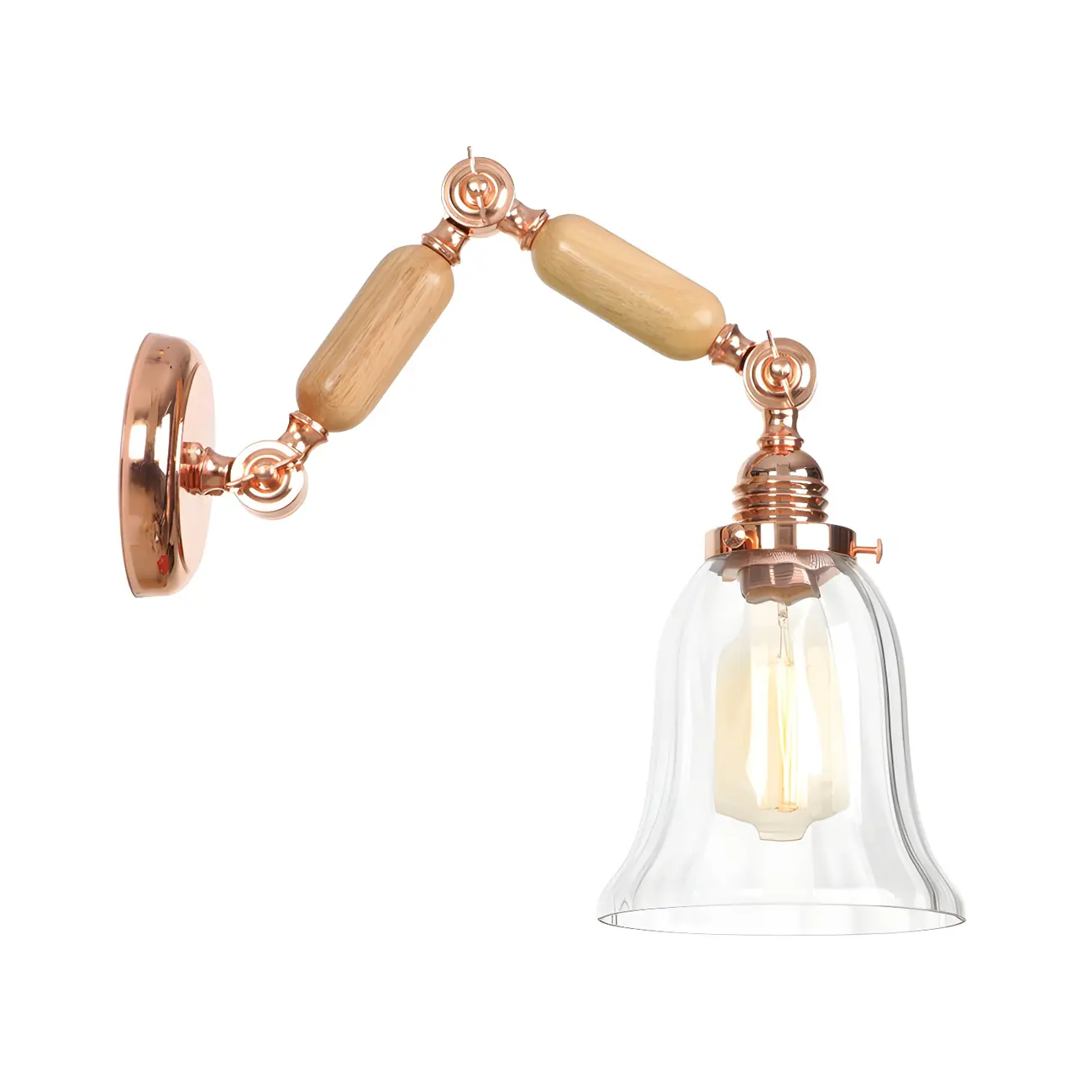 Vintage Copper Swing Arm Wall Light with Clear Glass Shade