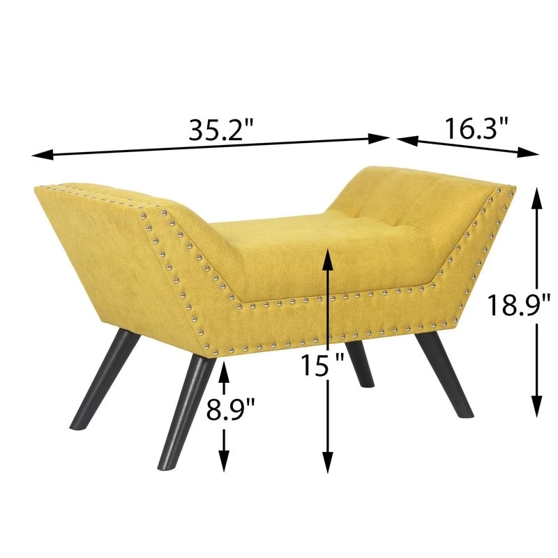 Adeco Modern Upholstered Fabric Ottoman Contemporary Accent Bed Bench