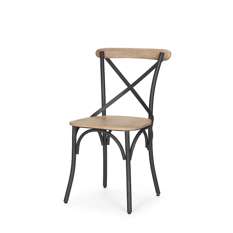Etienne Light Brown Wood w/ Iron Metal Dining Chair (Set of 2) - 20.0L x 18.0W x .5.5H
