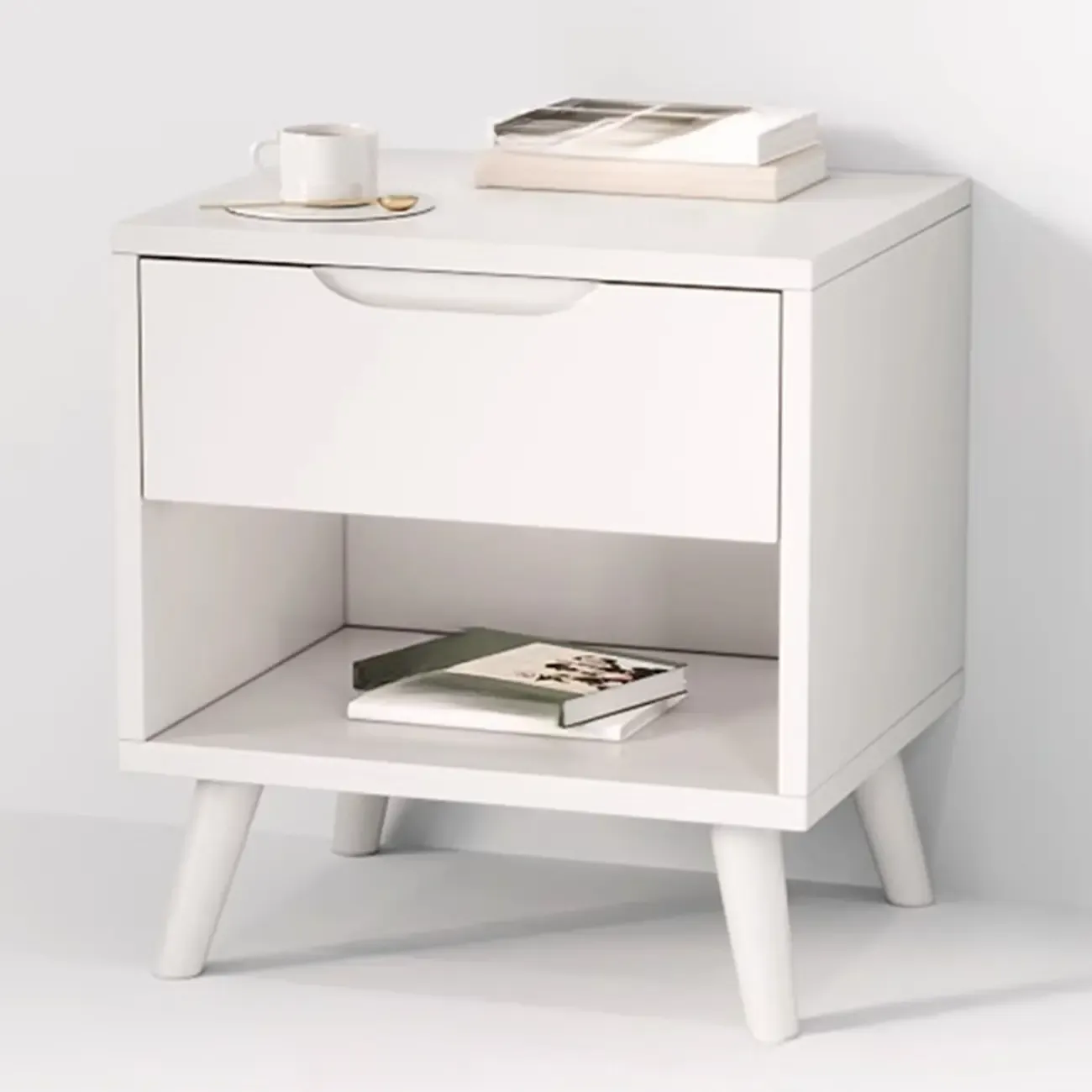 Traditional Wooden Nut-Brown Bedside Double Drawer Nightstand