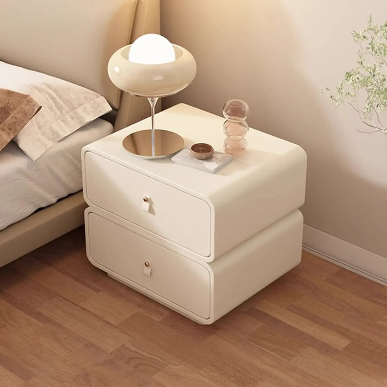 Modern Faux Leather 2-Drawer Nightstand
