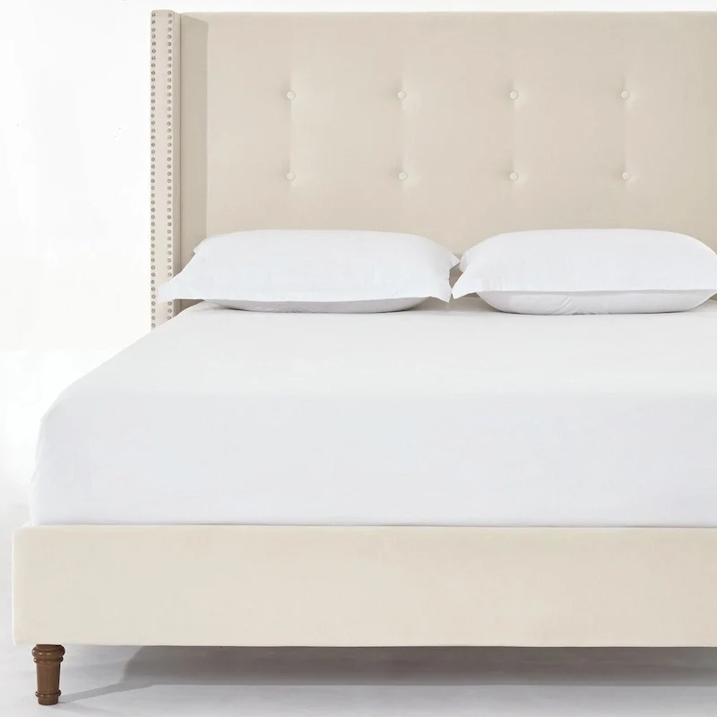 CUSchoice 54 High Headboard Upholstered Queen/King Bed (No Box Spring Needed)