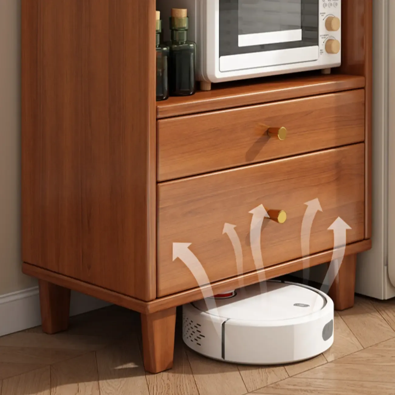 Modern Wood Narrow Sideboard with Drawers Shelves