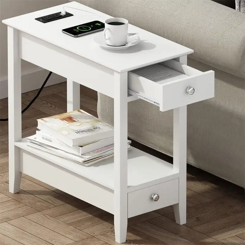Side Table with Charging Station - 23.62D x 11.81W x 23.62H