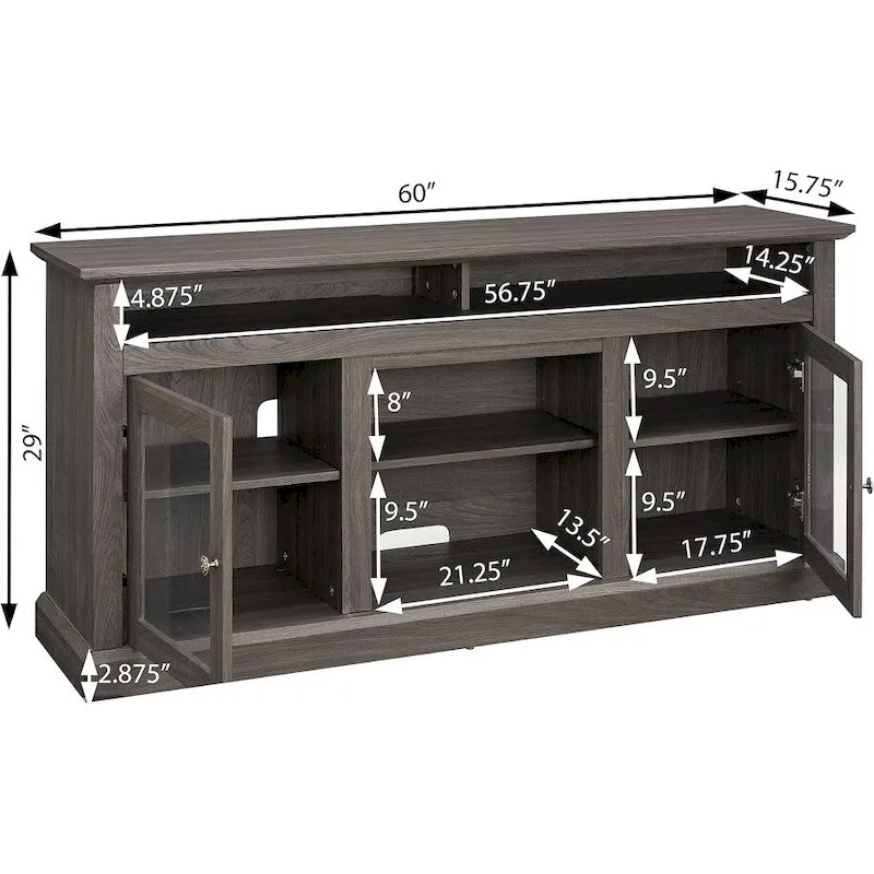 Contemporary TV Media Stand,  Entertainment Console, Up to 65 TV, Open & Closed Storage Space