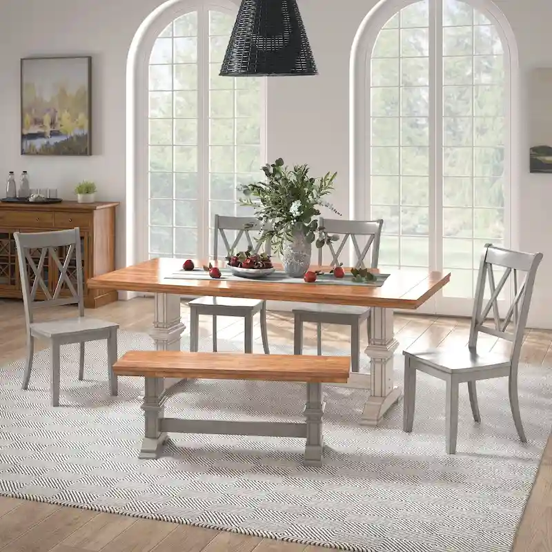 Ronda 78.7 Rectangular Solid Wood Top Dining Set with X-Back Chairs