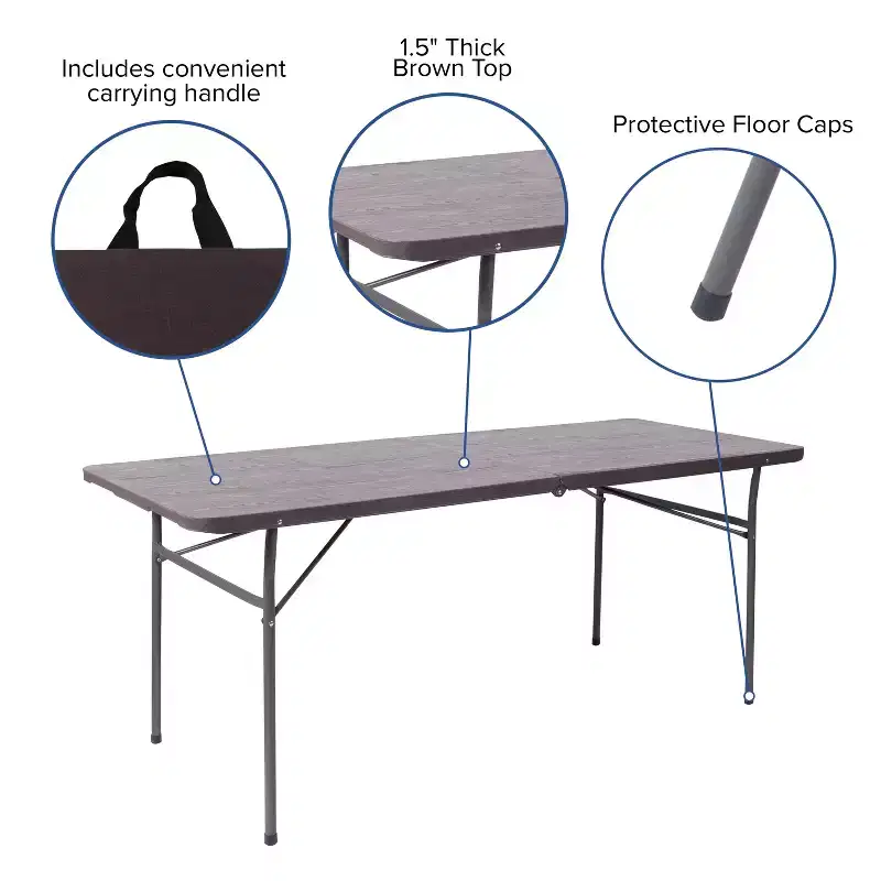 Flash Furniture 6-Foot Bi-Fold Plastic Banquet and Event Folding Table with Carrying Handle