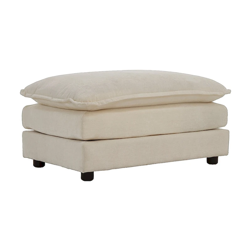 Beige Chenille Single Sofa with Ottoman and Double Cushion Seat
