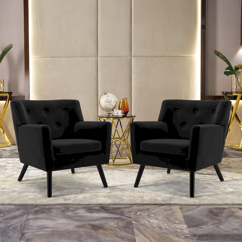 Velvet Upholstered Armchair Tufted Accent Chair, Set of 2 - 30.71H x 28.35 W x 27.56D