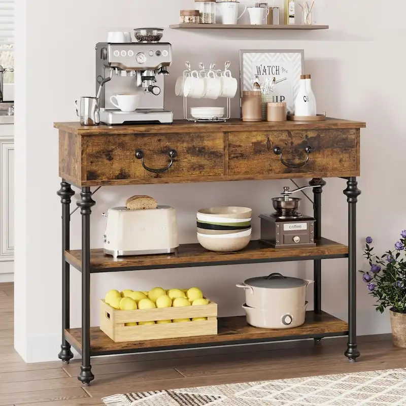 Small Entryway Table with 2 Drawers, Narrow Console Table with Storage Shelves for Living Room