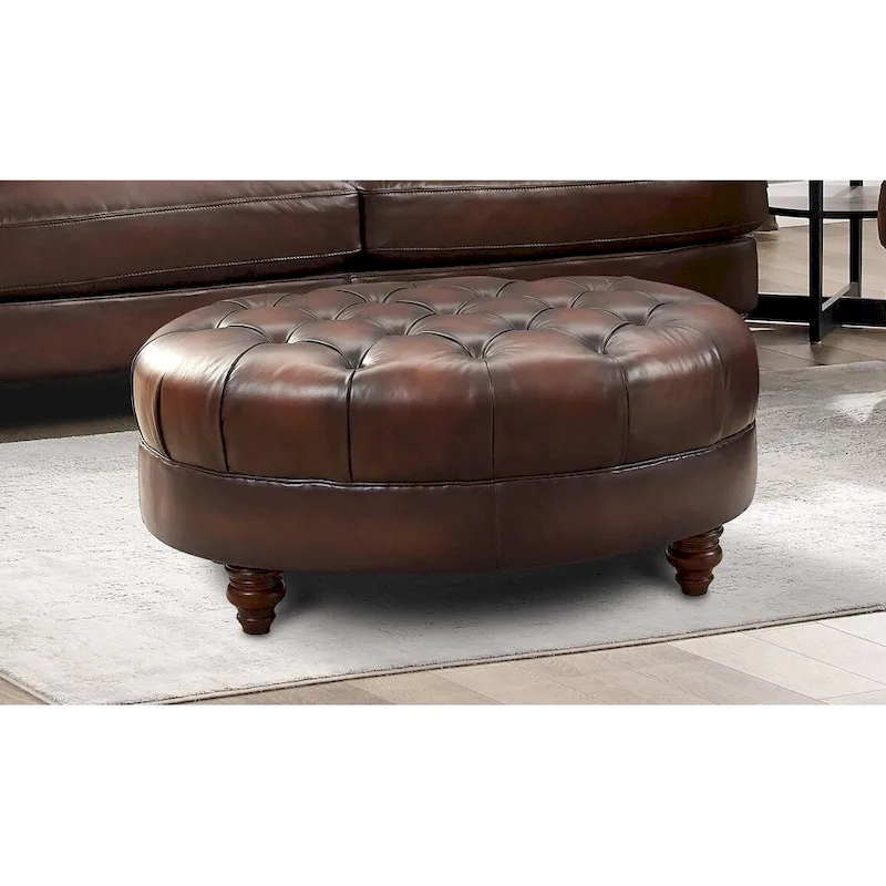 Hydeline Newport Top Grain Chesterfield Leather Ottoman