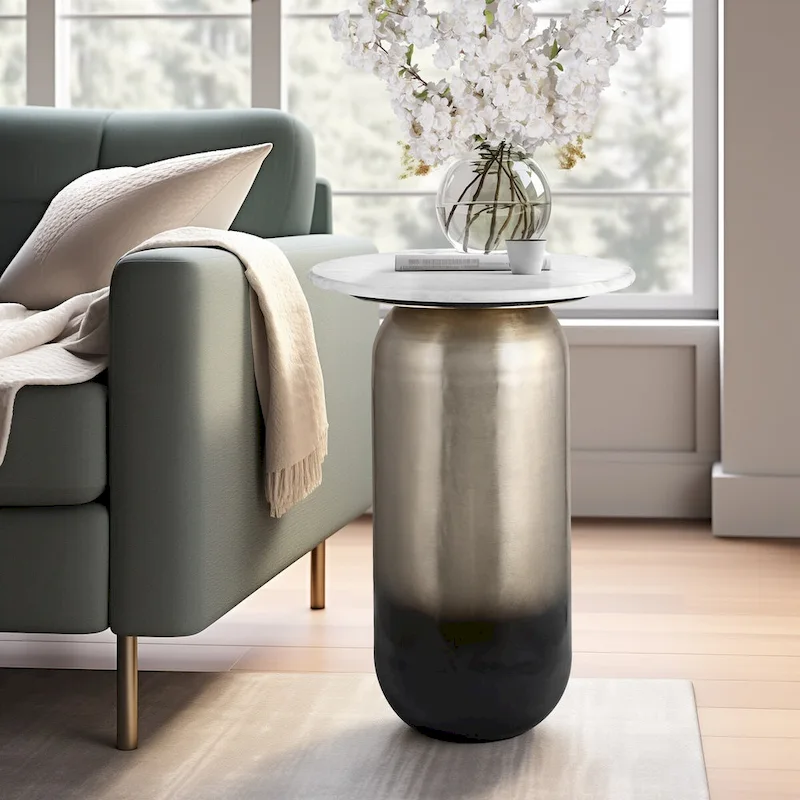 Sagebrook Home Modern Marble/Metal Neutral White and Gold Side Table - 16  x 16  x 23