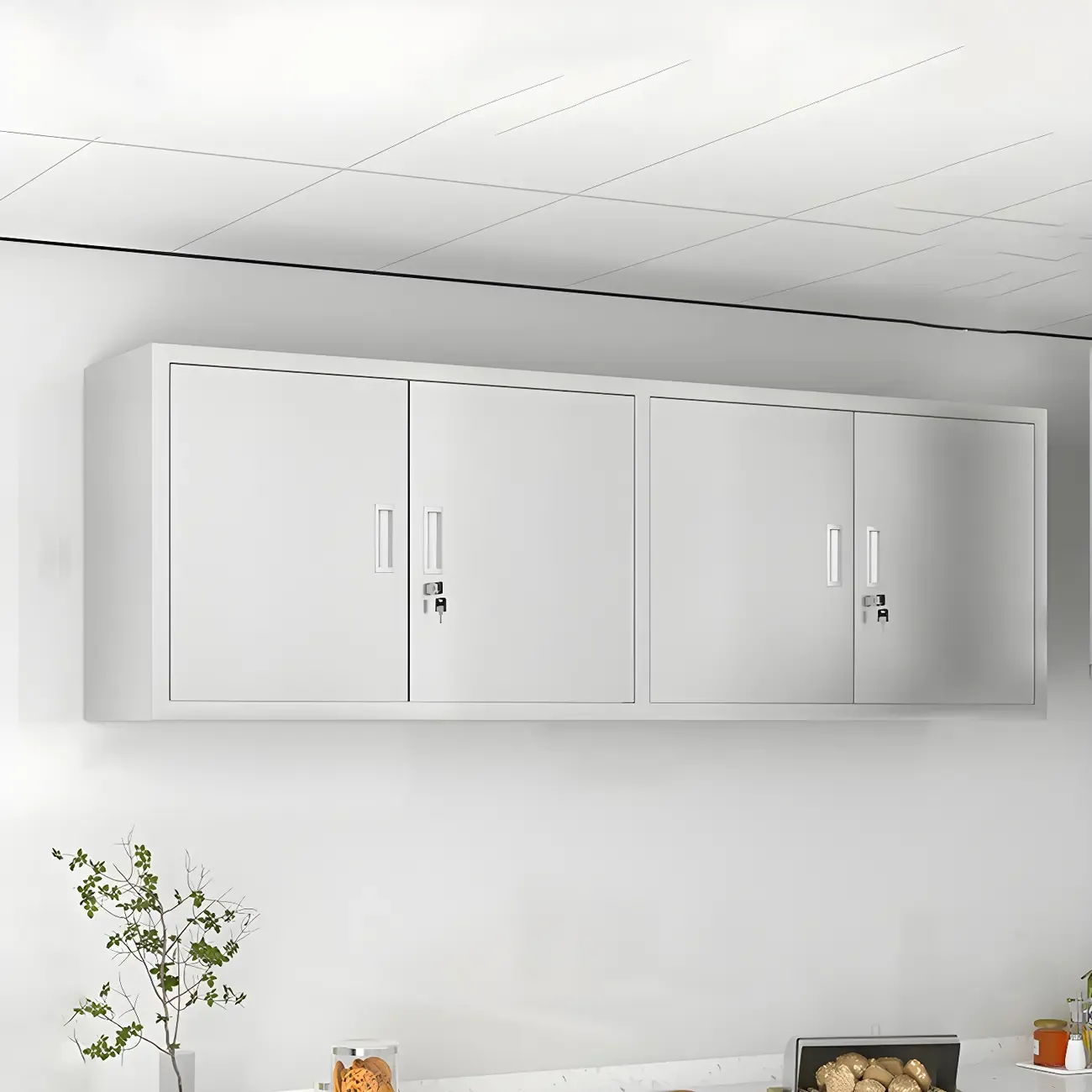 Elegant Stainless Steel Wall-Mounted Display Cabinet