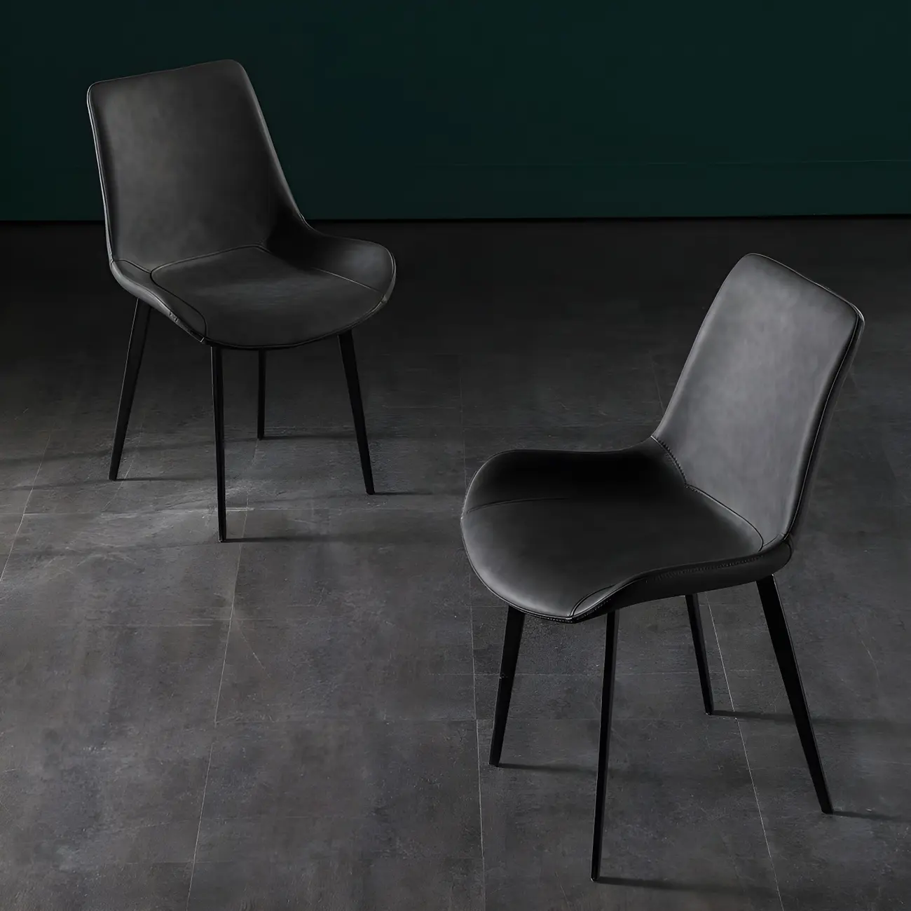Industrial Modern Dining Chairs Set of 2 with Leather Upholstery