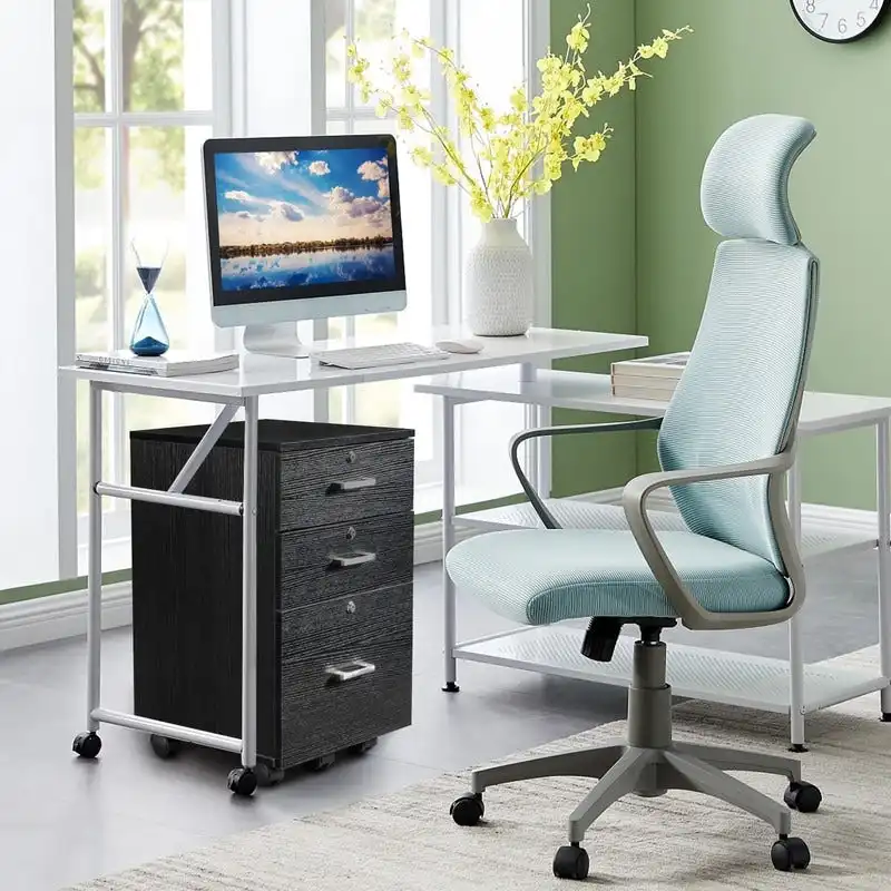 3-Drawer Rolling Wood File Cabinet with Lock