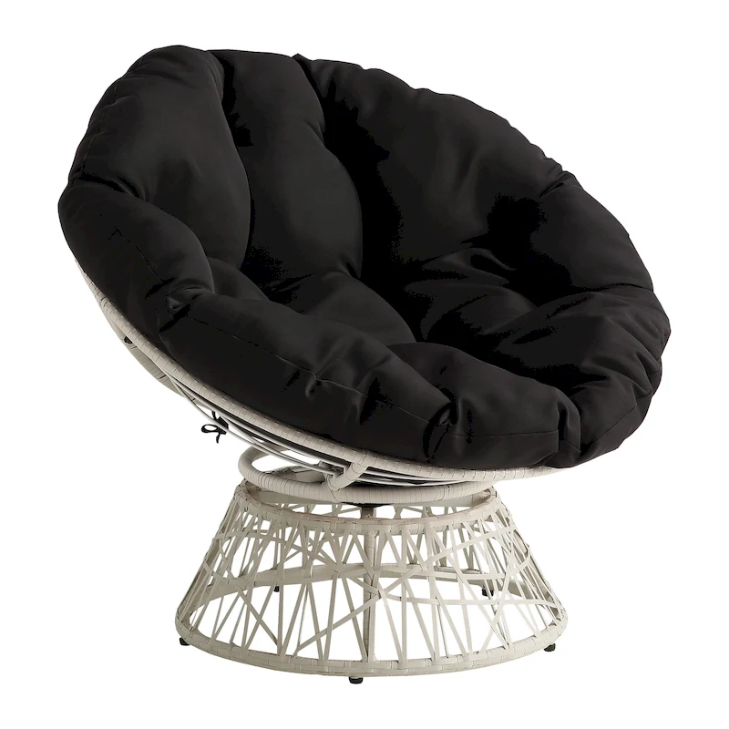 Papasan Chair with Round Pillow Cushion and Cream Wicker Weave
