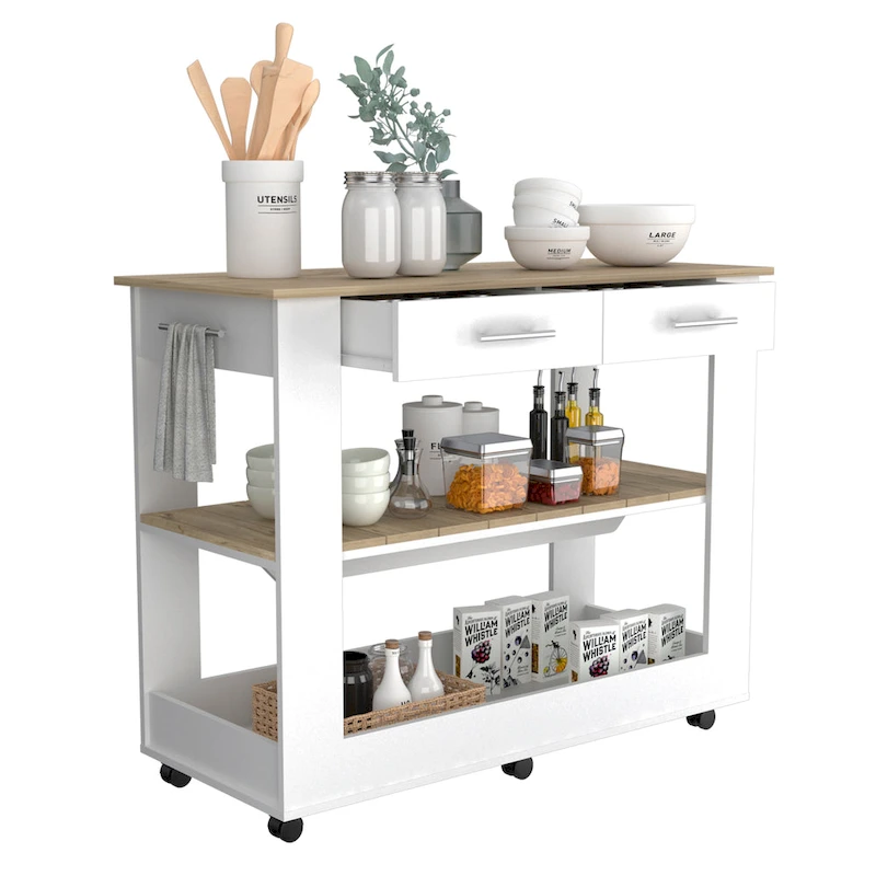 TUHOME Cala Kitchen Island 46 Kitchen Island with 2 Drawers