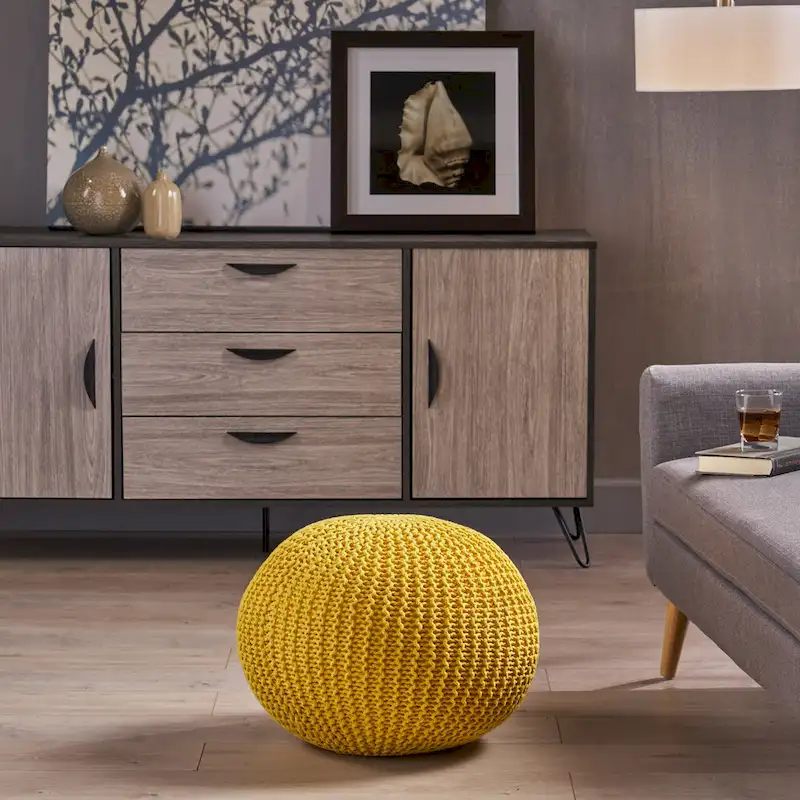 Abena Knitted Cotton Pouf by Christopher Knight Home