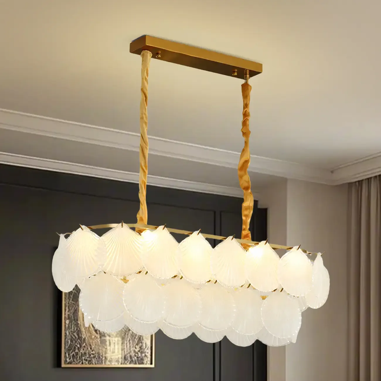 Modern Gold Glass Island Chandelier with 8 Lights