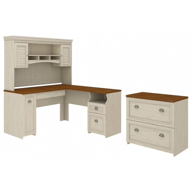 Fairview L Shaped Desk with Hutch and File Cabinet by Bush Furniture