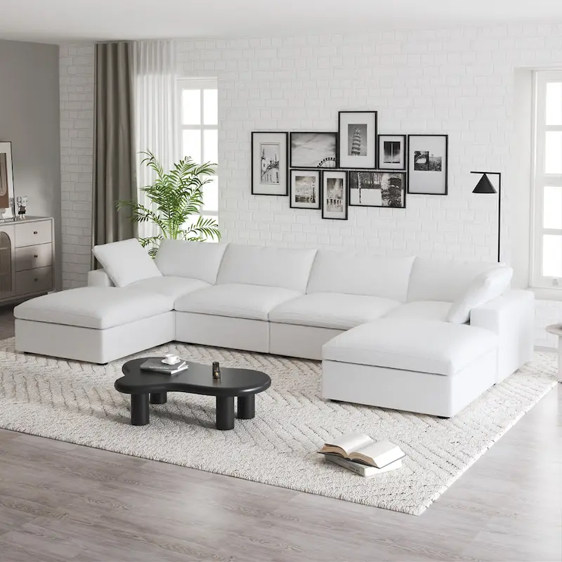 160 Widen Sectional Sofa Down Filled U-Shaped Couch 4 Seater with 2 Ottoman