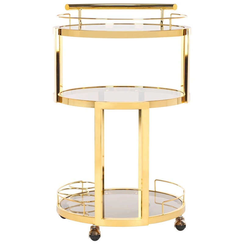 SAFAVIEH Sueann 3 Tier Round Bar Cart-Gold / Tea - 22.1 x 19.7 x 34.3 - 22Wx20Dx34H