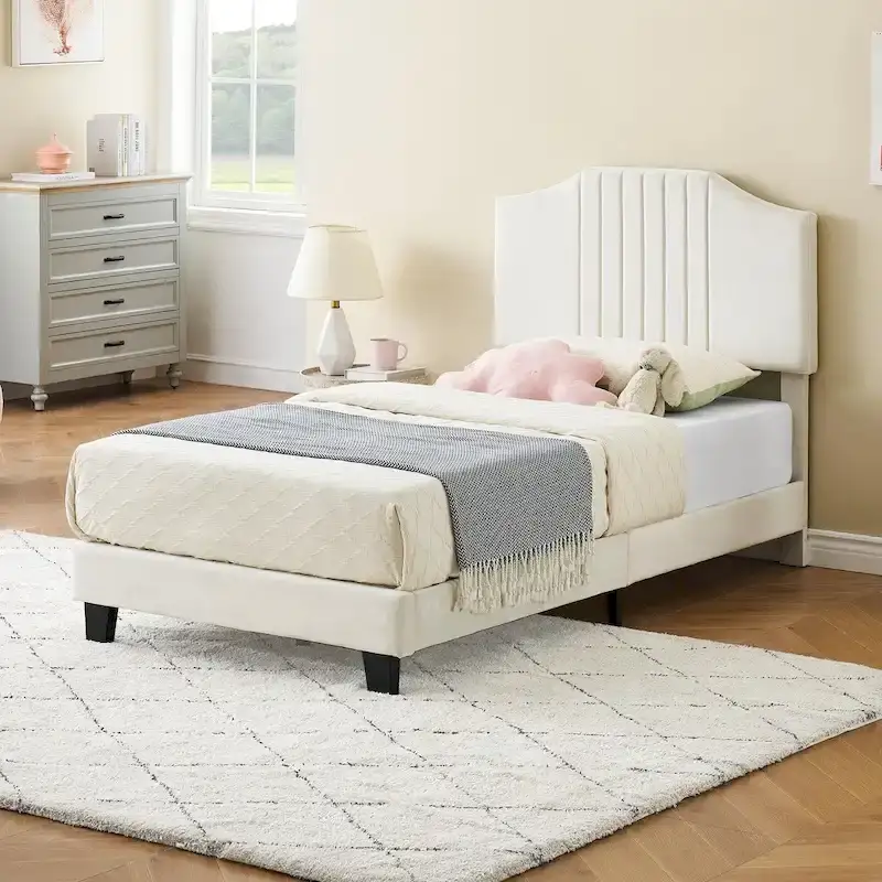 Upholstered Kids Tufted Bed Frame with Headboard