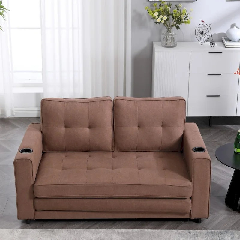 Foldable Tufted Loveseat with Pull Out Convertible Sleeper Couch Bed