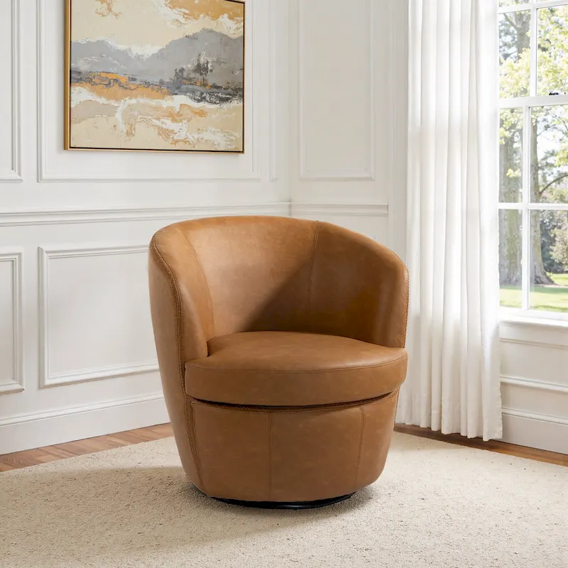 Modern Swivel Leather Accent Chair Upholstered Barrel Chair