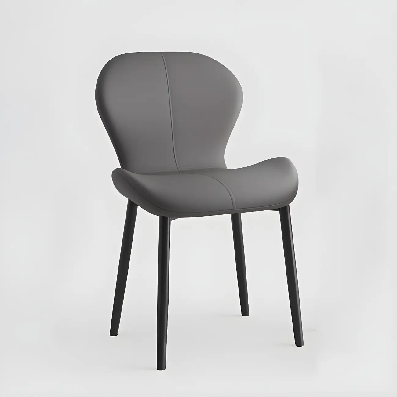 Art Deco Curved Back Leather Dining Chair Solid Back