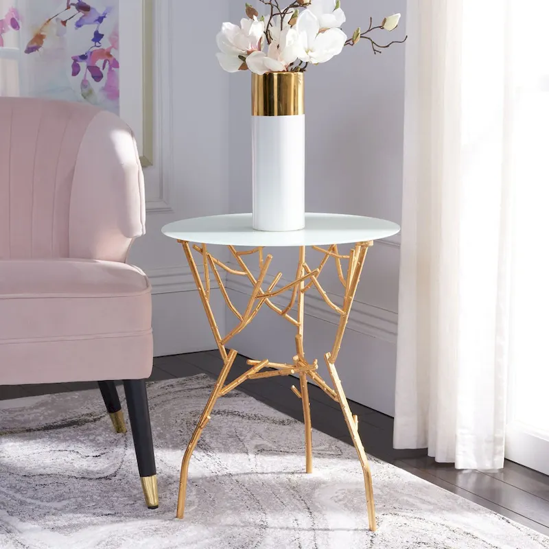 SAFAVIEH Treasures Lawanda Gold/ Blue-White Top Accent Table - 18  W x 18  L x 22.5  H - 18Wx18Dx23H