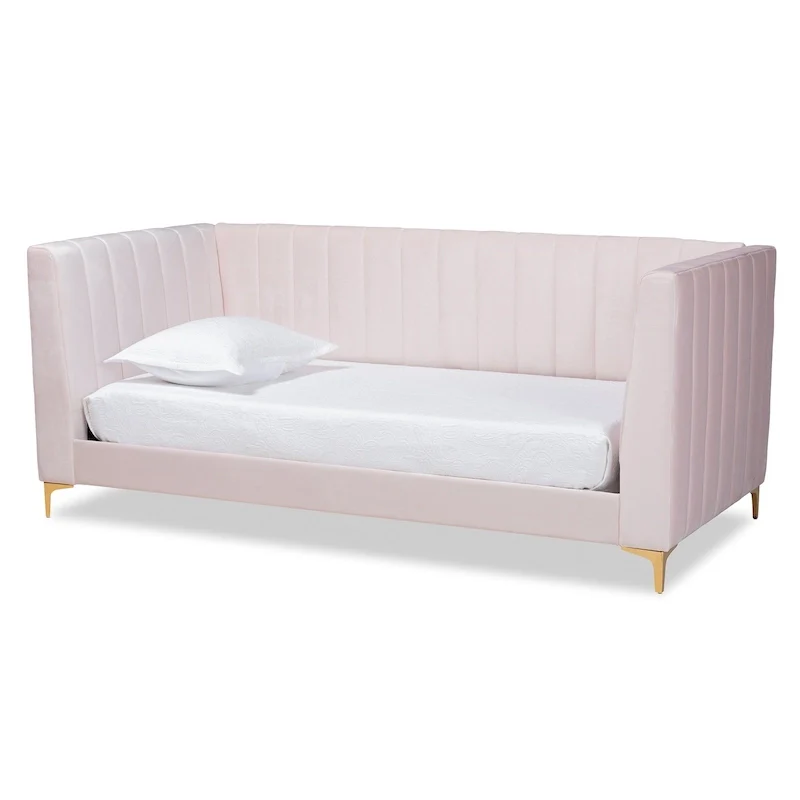 Oksana Light Pink Velvet and Gold Finished Daybed